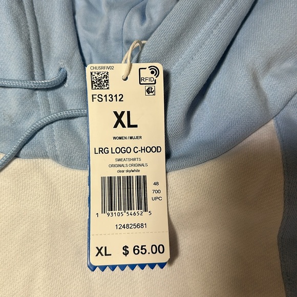 ** New with Tags** Women’s adidas “Originals” Light Blue and White Hoodie - Picture 4 of 5
